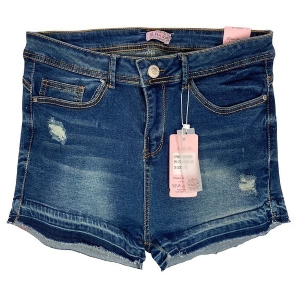 RAW Stretch Medium Wash Denim High Rise Released Hem Short‎
